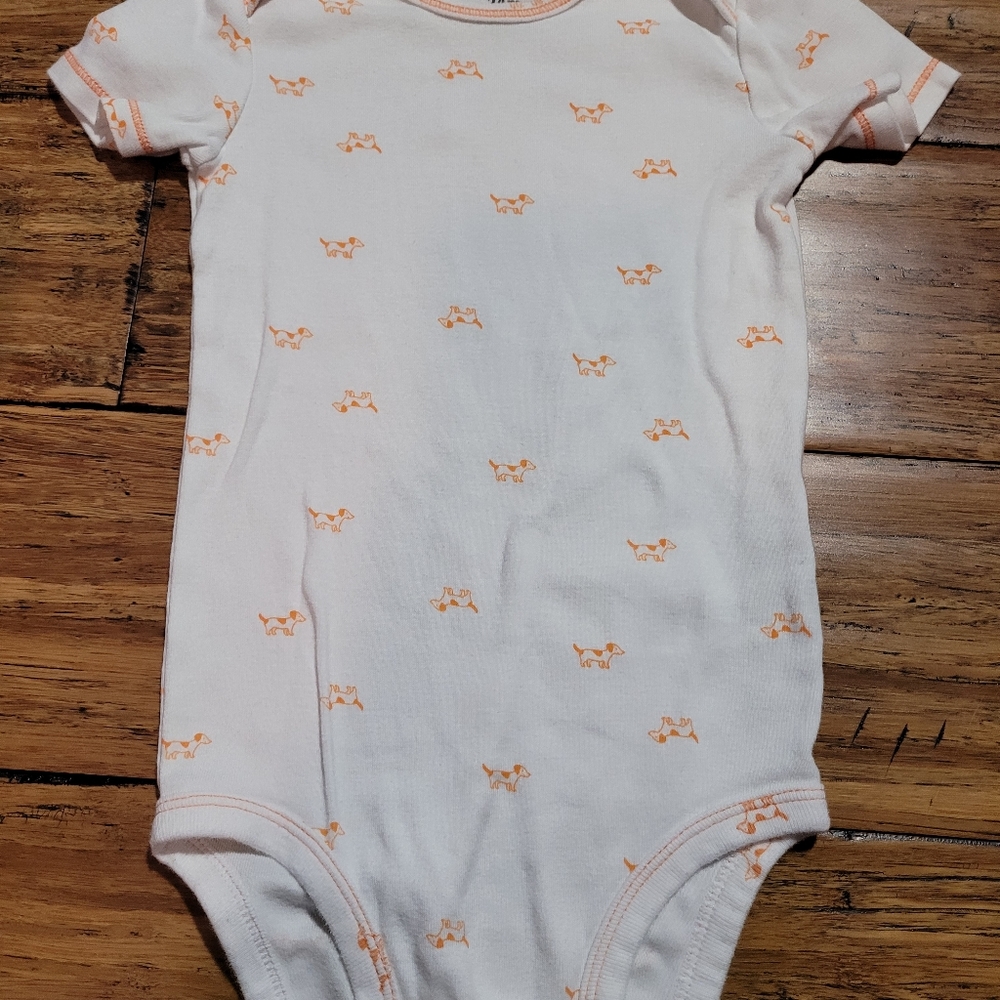 5/$20 boys orange dog onsie